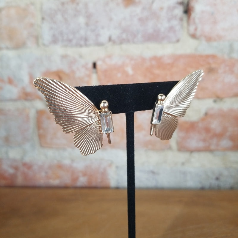 Gold/Rhinestone Butterfly Earrings