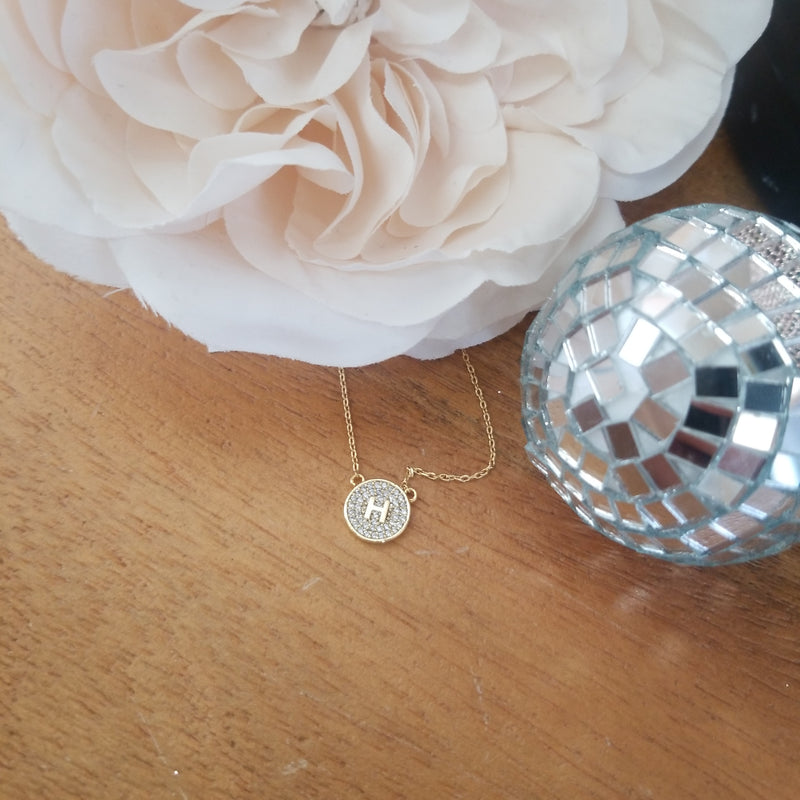 Crystal Disk Initial Necklace