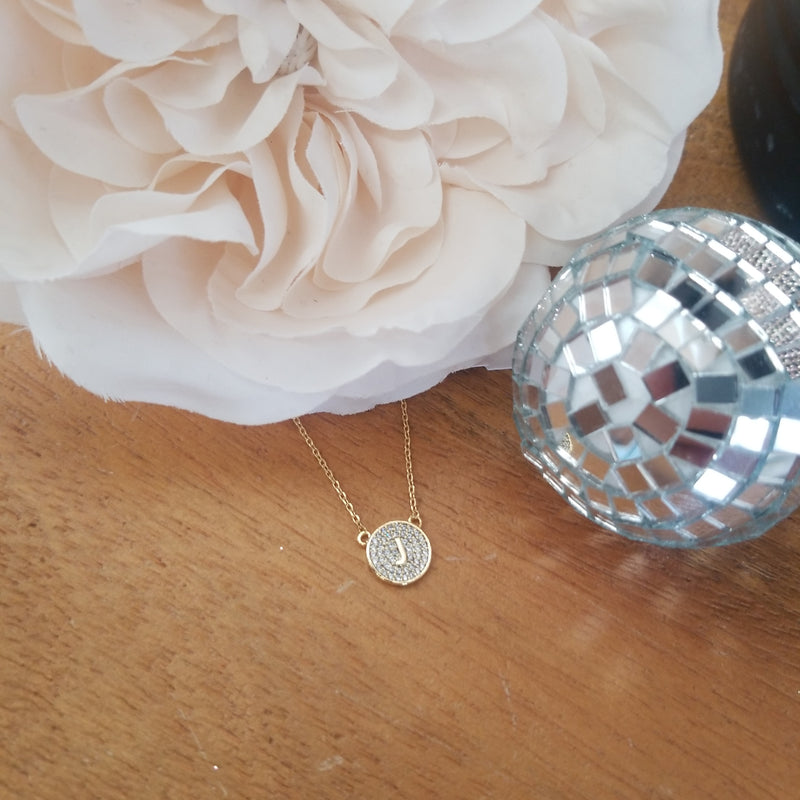 Crystal Disk Initial Necklace