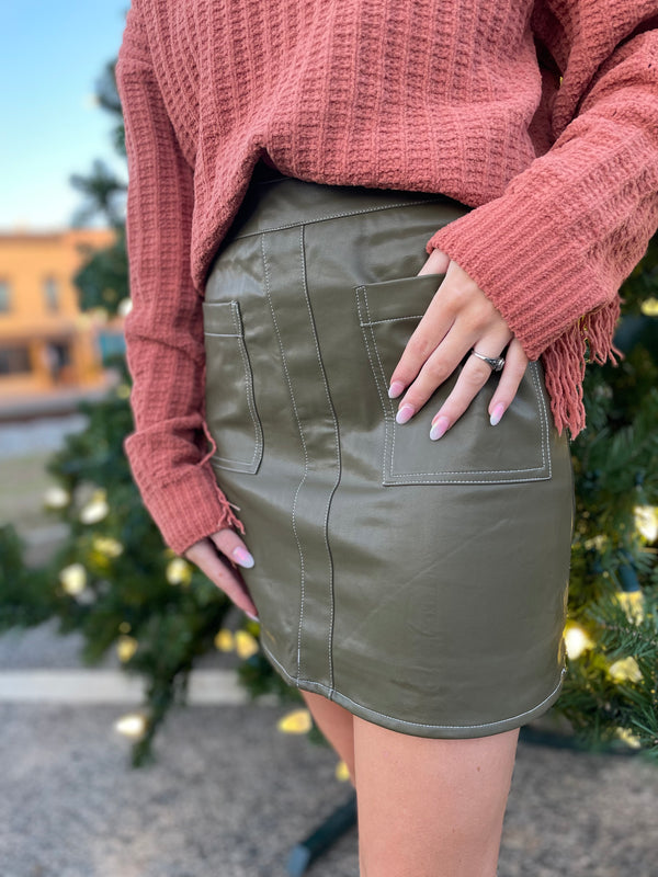 Olive Green Leather Skirt
