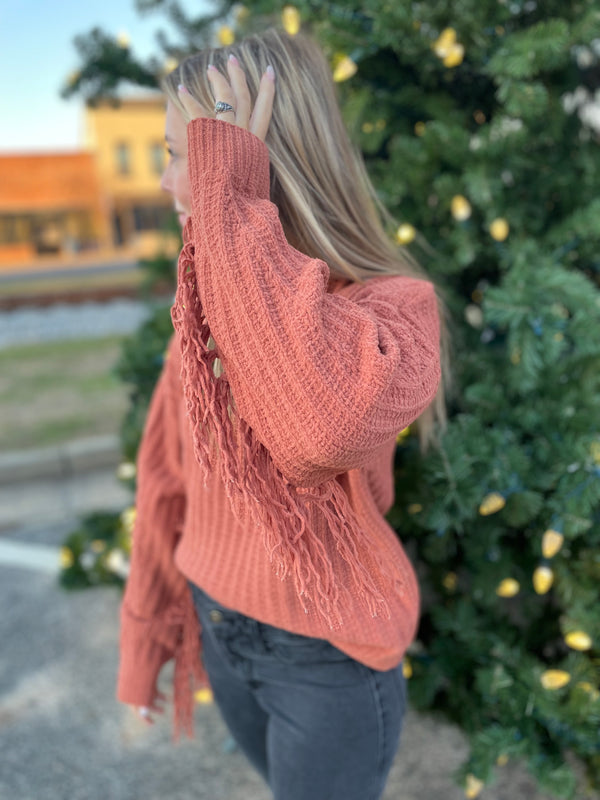 Caramel Fringe Knitted Sweater