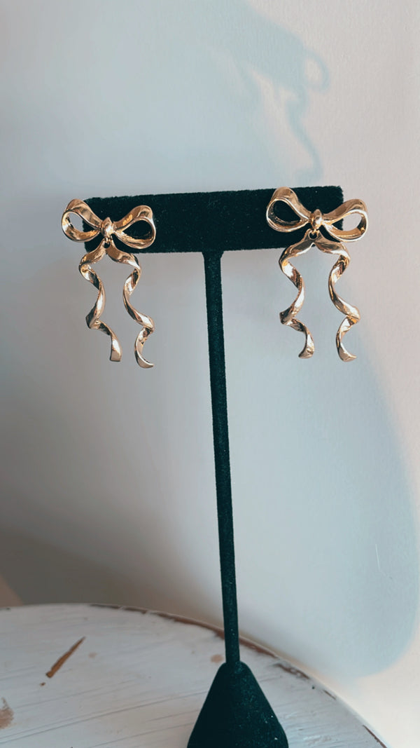 Wavy Gold Bow Earrings