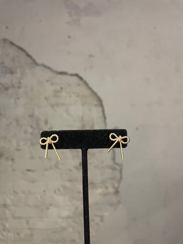 Mini Gold Textured Bow Stud Earrings