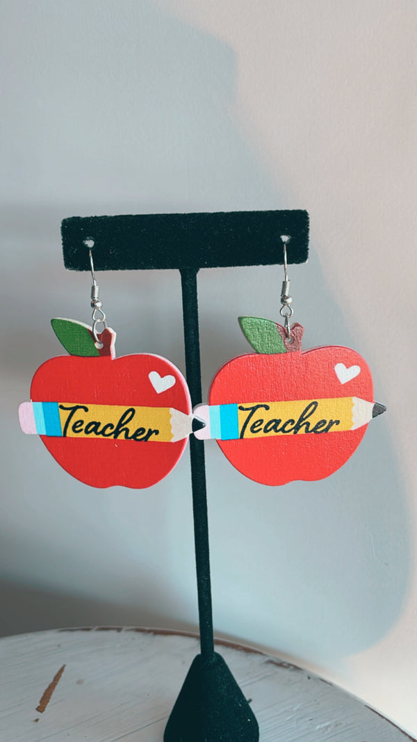 Teacher Apple Wood Earrings