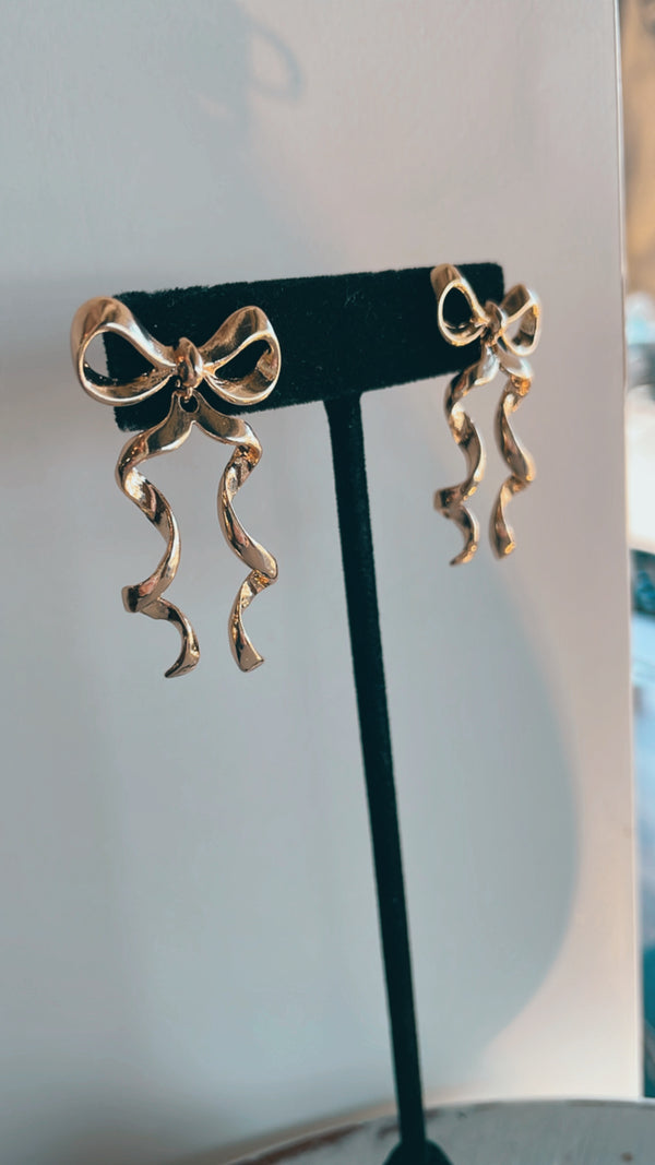 Wavy Gold Bow Earrings