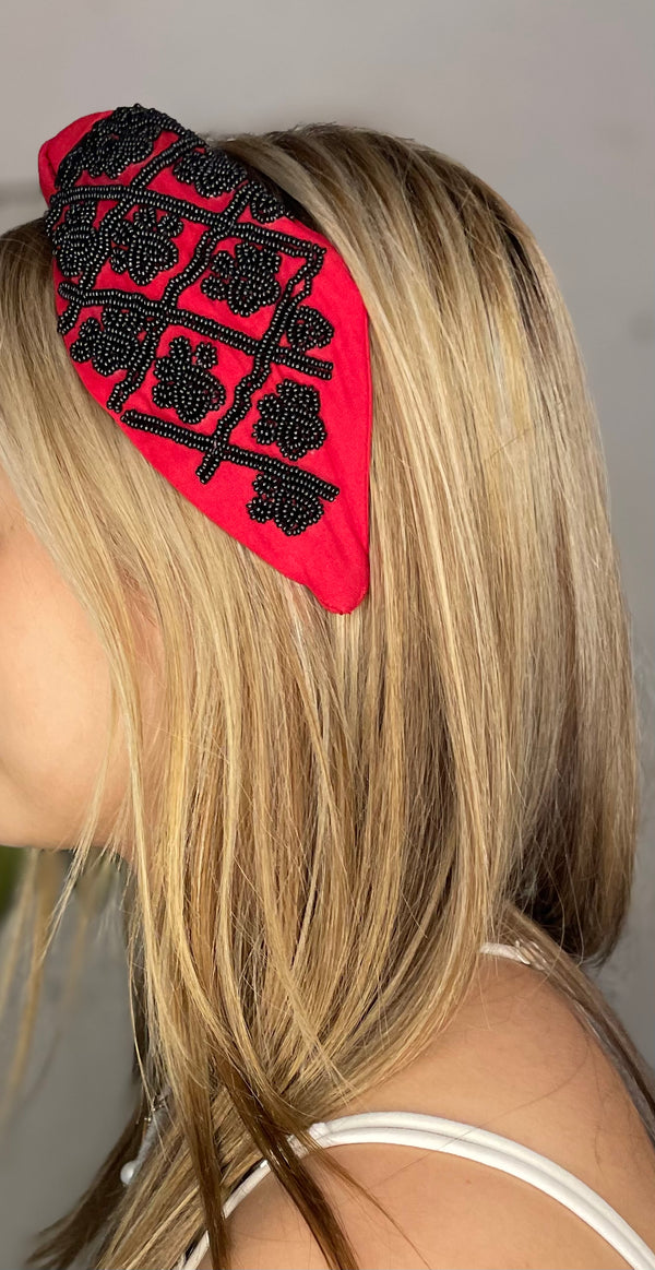 Red and Black Knot Beaded Headband