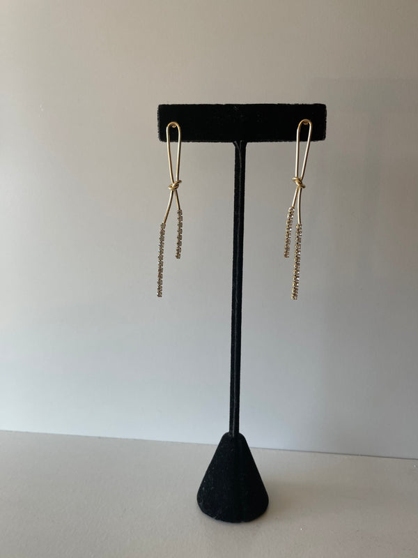 Brass Knot & Rhinestone Drop Earrings