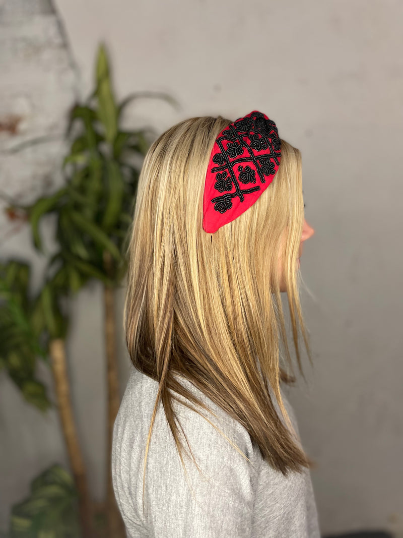 Red and Black Knot Beaded Headband