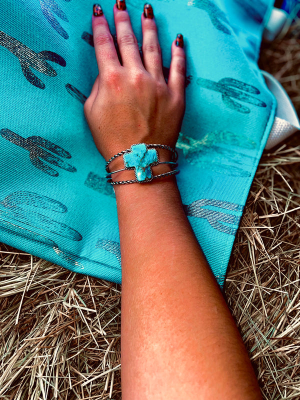 Silver and Turquoise Cross Cuff Bracelet