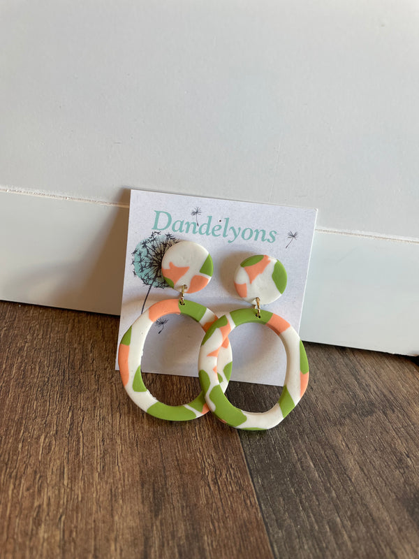 Mint and Peach Clay Earrings