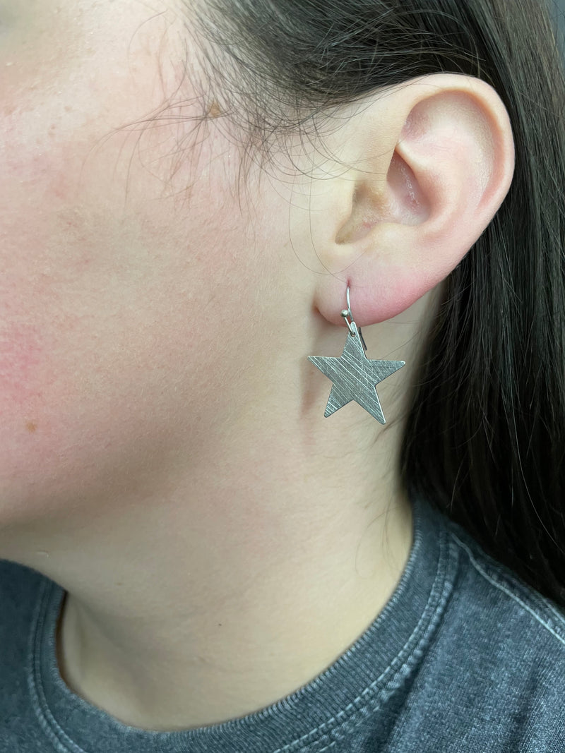 Silver Scratch Star Earrings