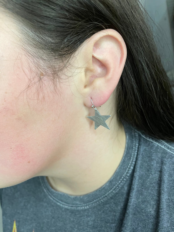 Silver Scratch Star Earrings