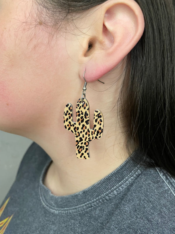 Leopard Cactus Wood Earrings