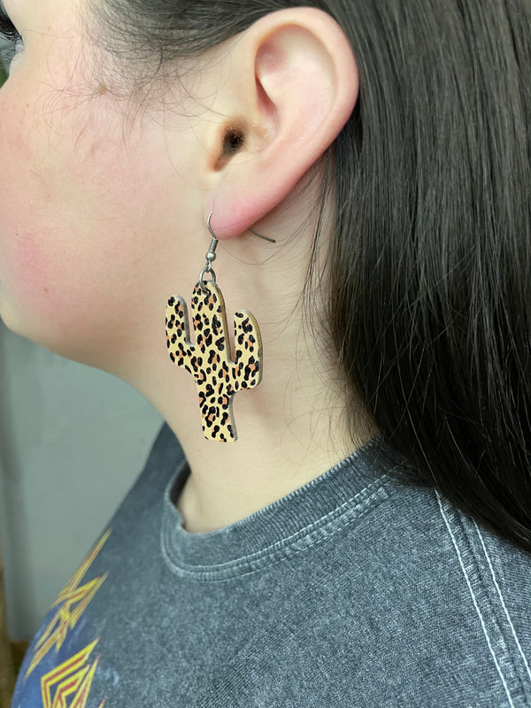Leopard Cactus Wood Earrings