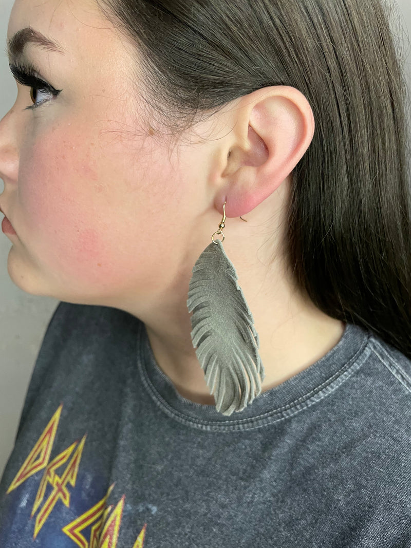 Light Gray Feather Earrings