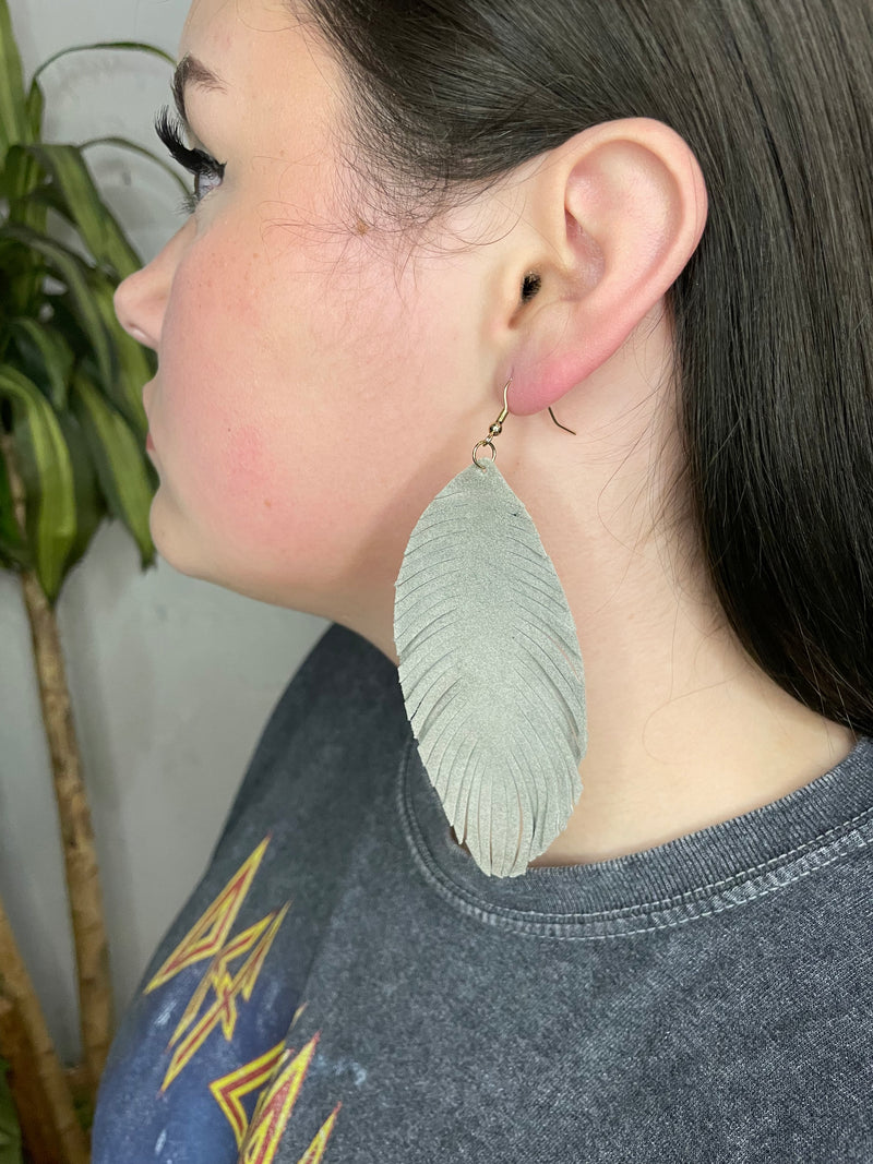 Light Gray Feather Earrings