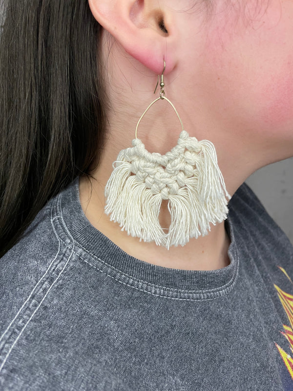 White Crochet Fringe Earrings