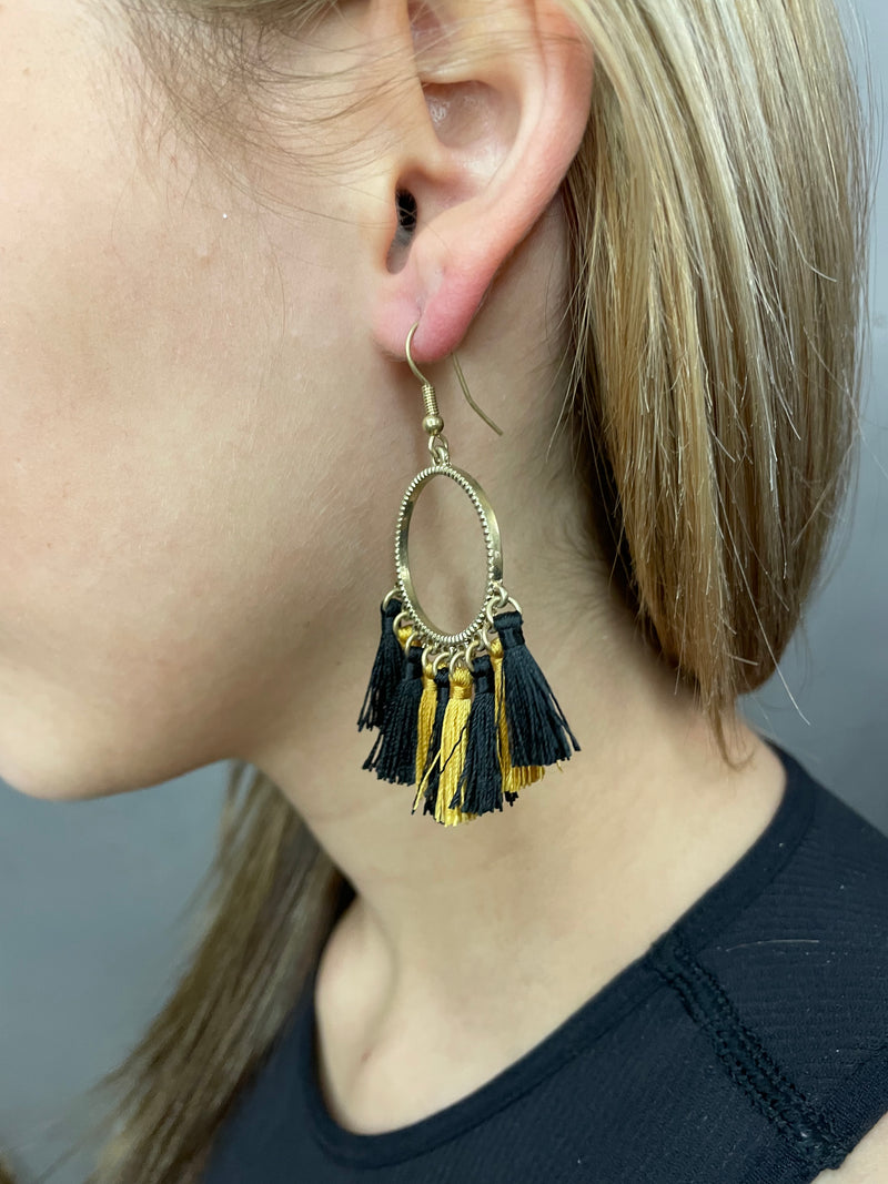 Black and Gold Tassel Earrings