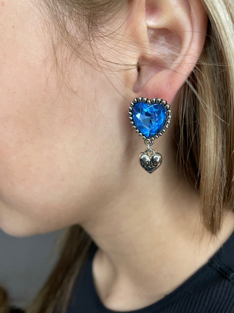Blue Heart Clip on Earrings