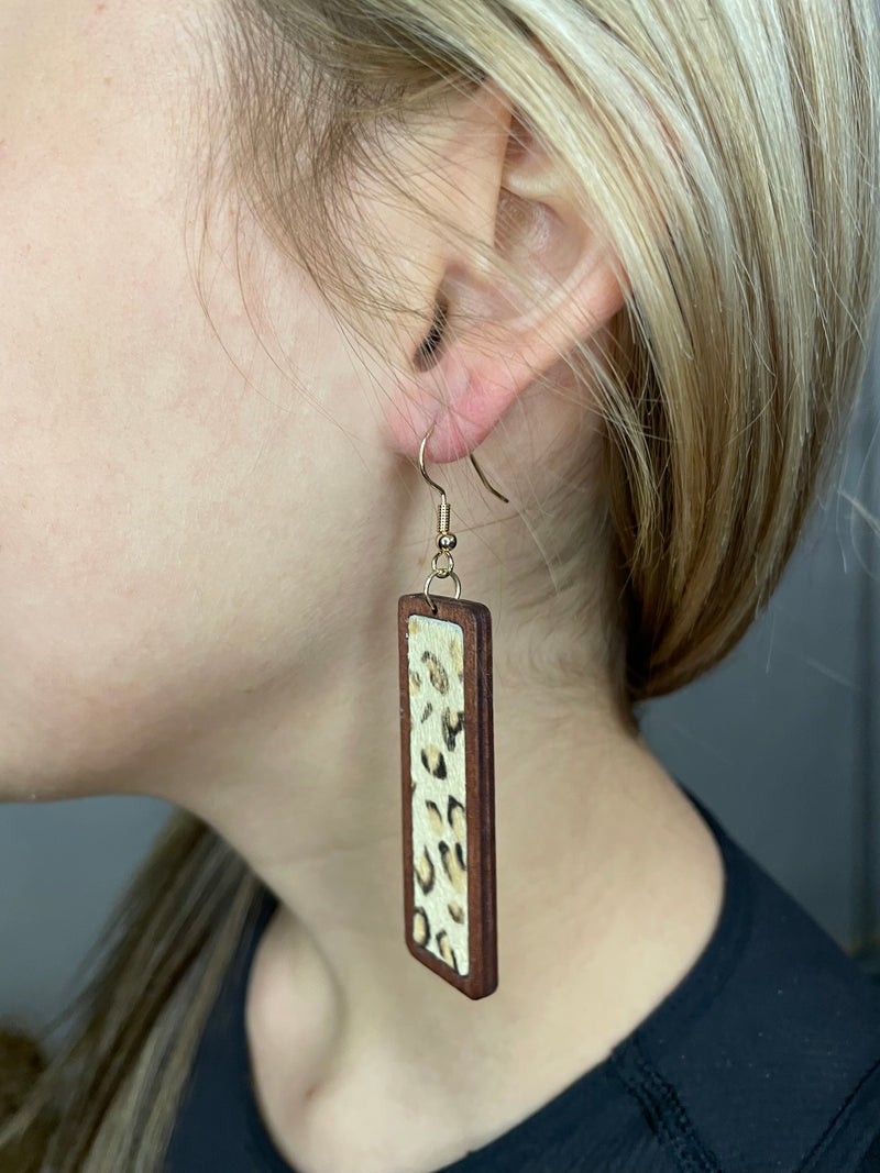 Leopard And Wood Bar Earrings