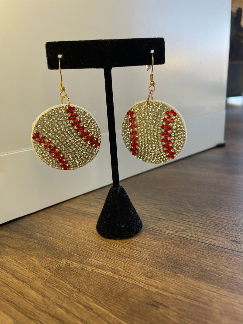 Rhinestone Baseball Earrings