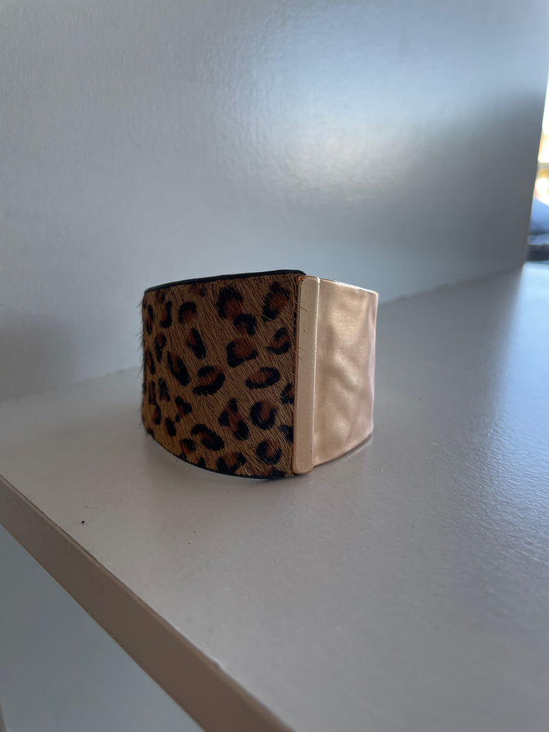Rose Gold and Leopard Print Cuff Bracelet