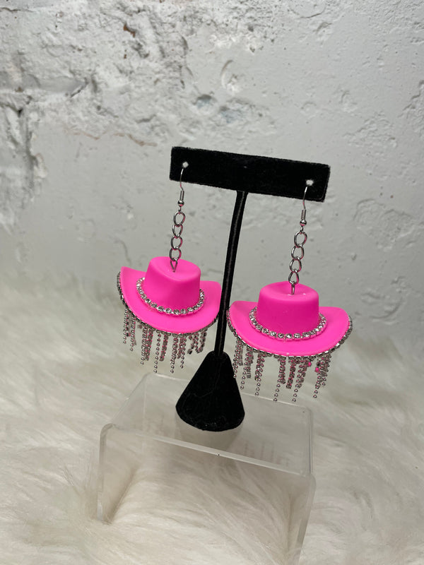 Pink Rhinestone Cowgirl Hat Earrings
