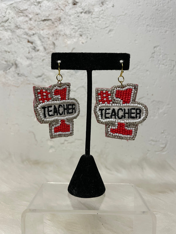 Number 1 Teacher Beaded Earrings