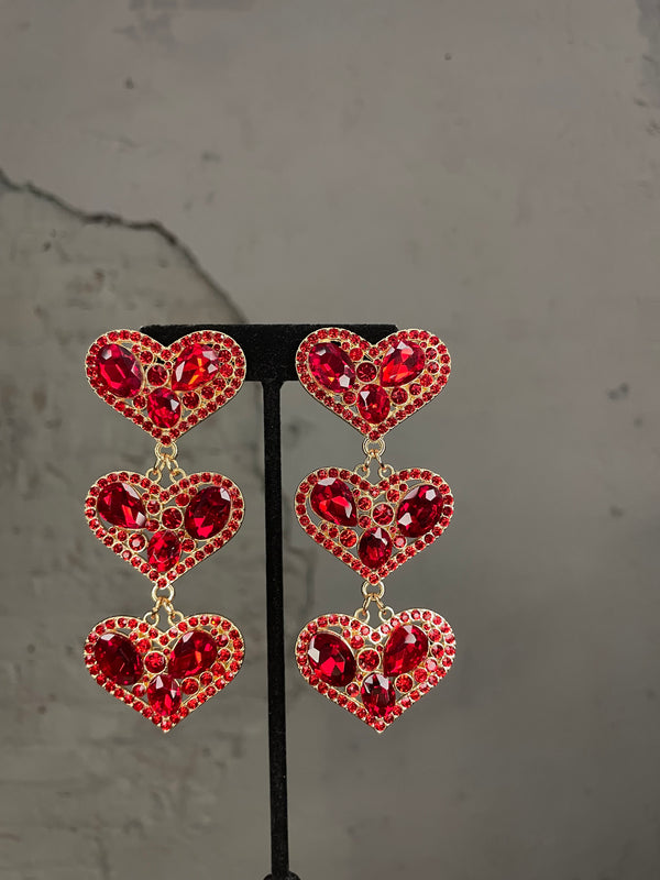 Red Diamond Heart Drop Dangle Earrings