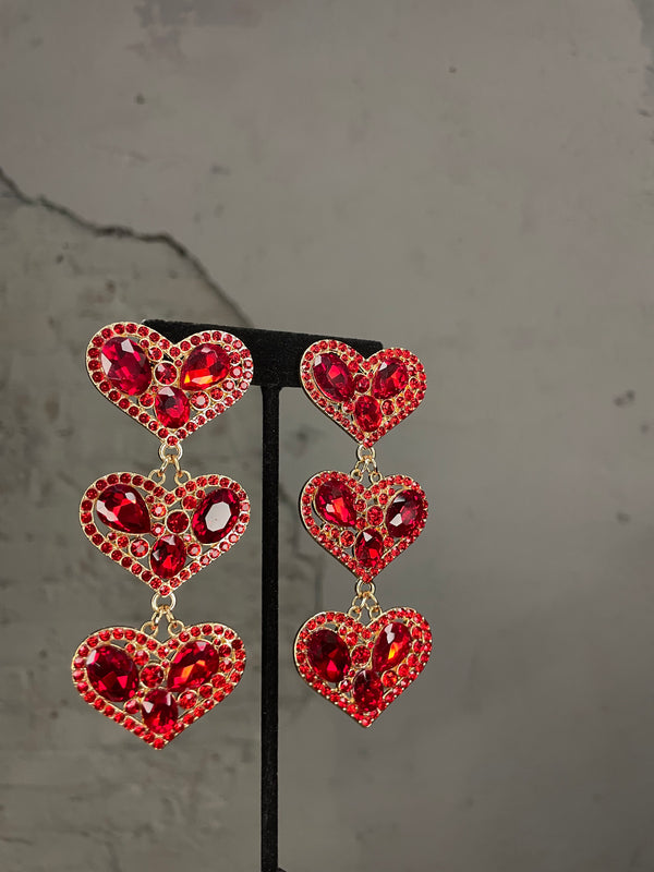Red Diamond Heart Drop Dangle Earrings