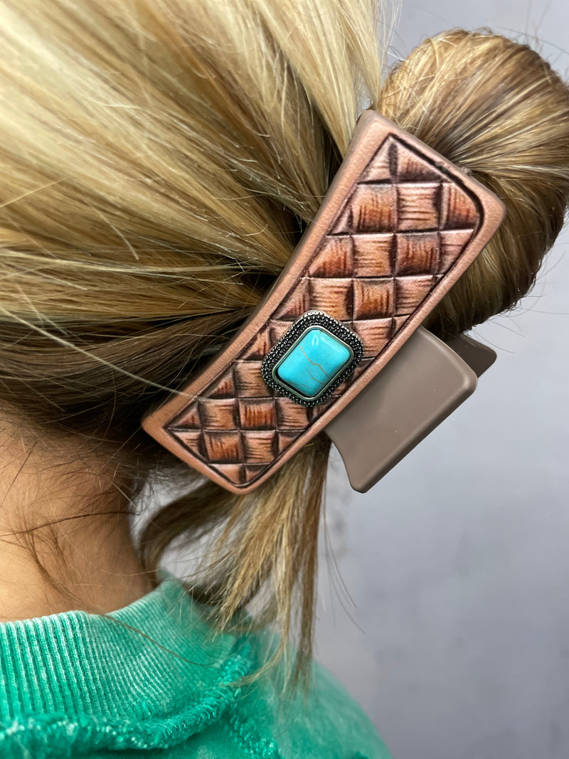 Turquoise Stone Leather Claw Clip
