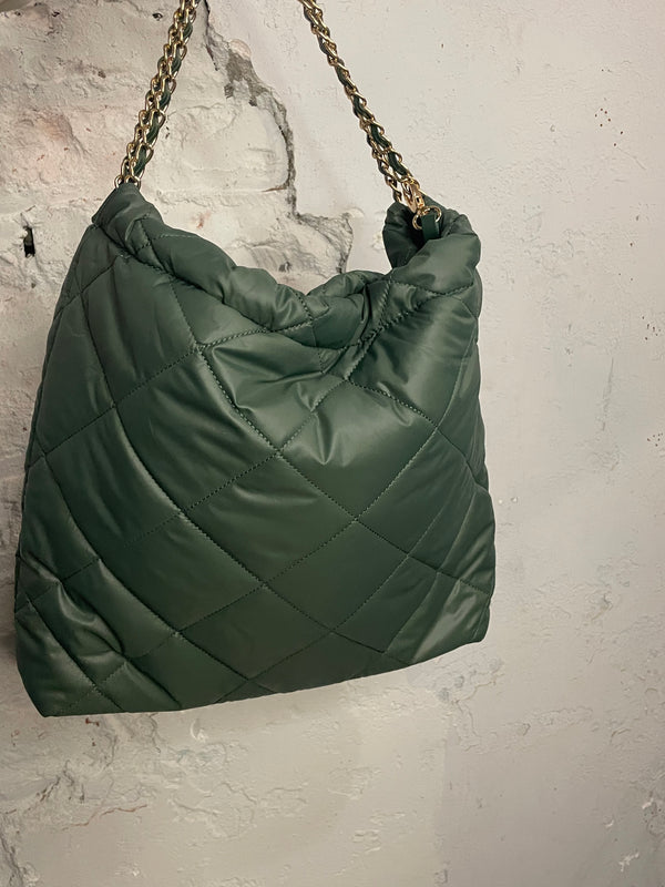 Green Nylon Padded Tote Bag