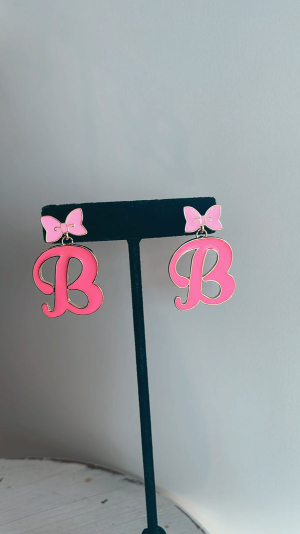 "B" Barbie Bow Earrings