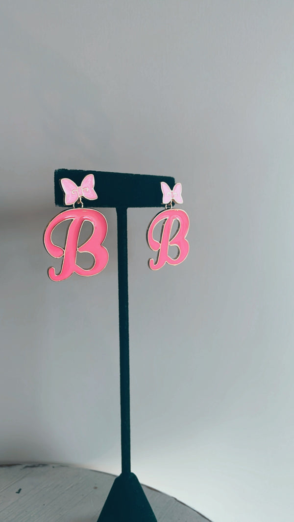 "B" Barbie Bow Earrings
