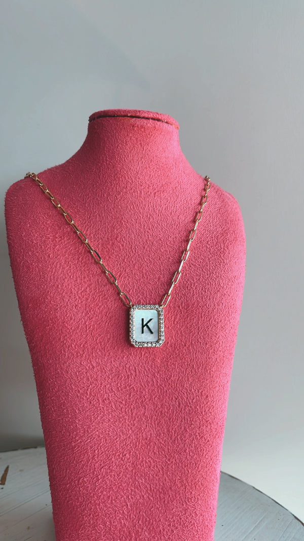 Initial Rectangle Pendant Necklace