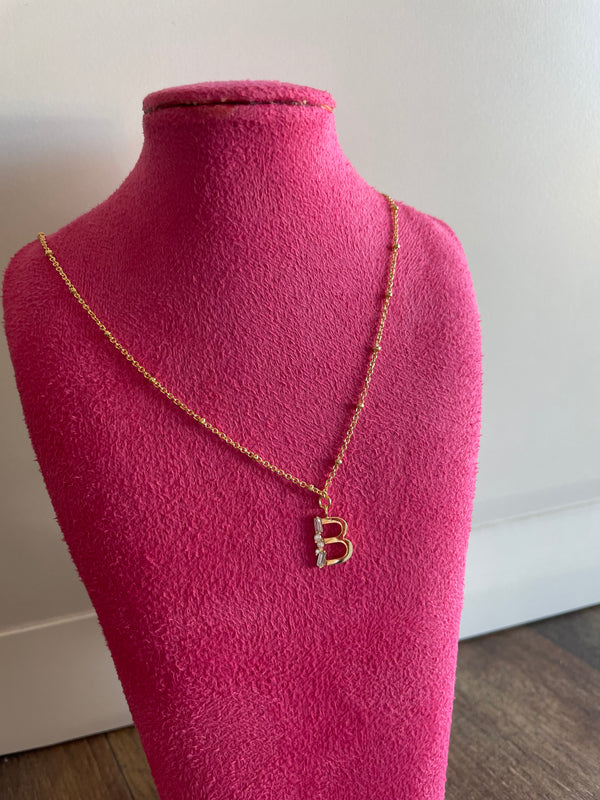 Initial Baguette Crystal Necklace