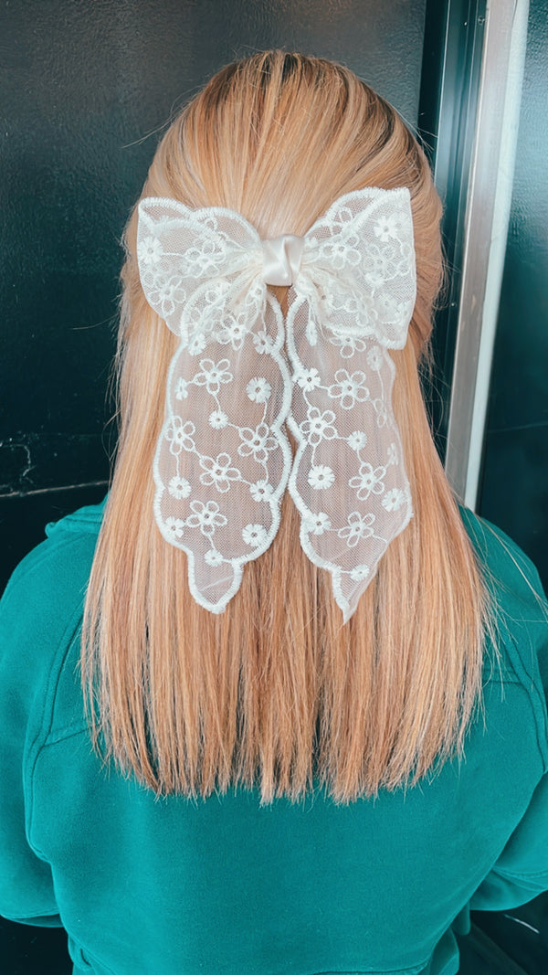 Bow Embroidered Mesh Lace Barrette