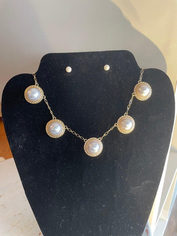5 Round Pearl & Textured Necklace Set