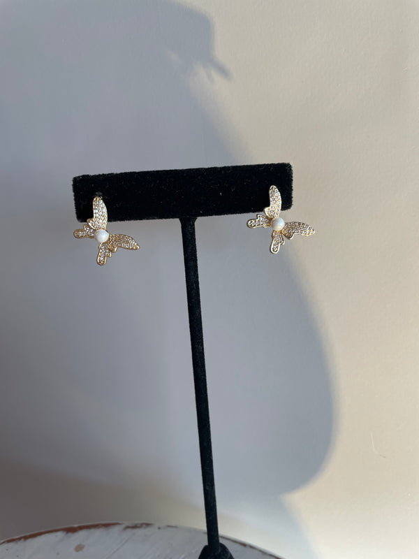 Gold & Pearl Small Butterfly Earrings