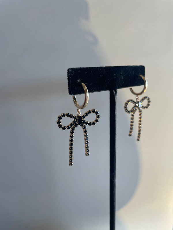Gold Hoop & Black Bow Drop Earrings