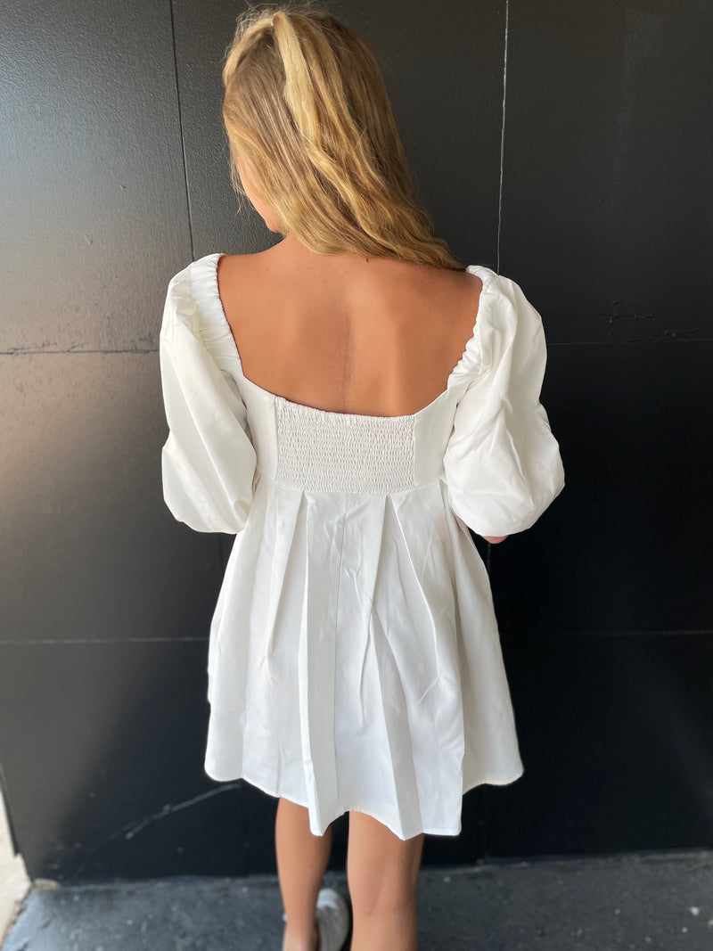 White Poofy Sleeves Dress
