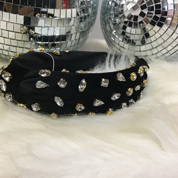 Black Jeweled Velvet Knotted Headband