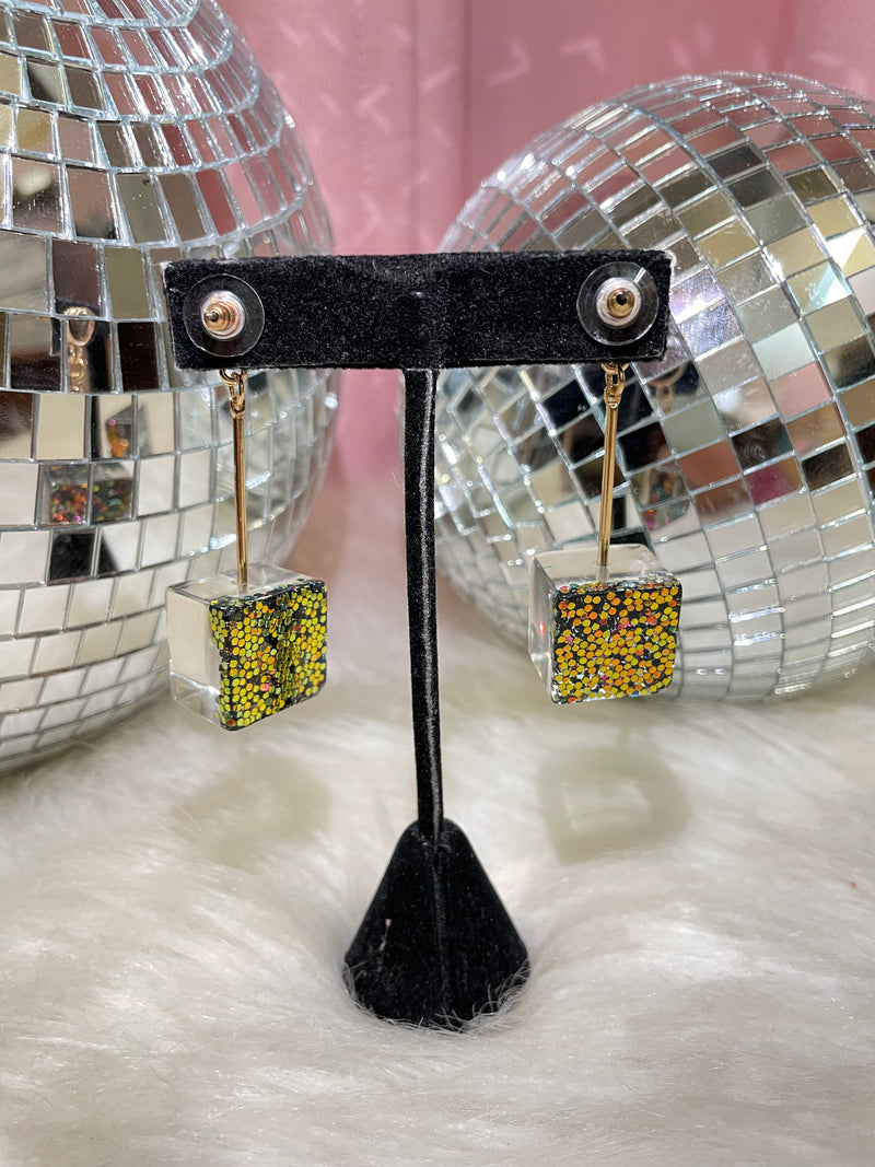Glitter Cube & Bar Earrings