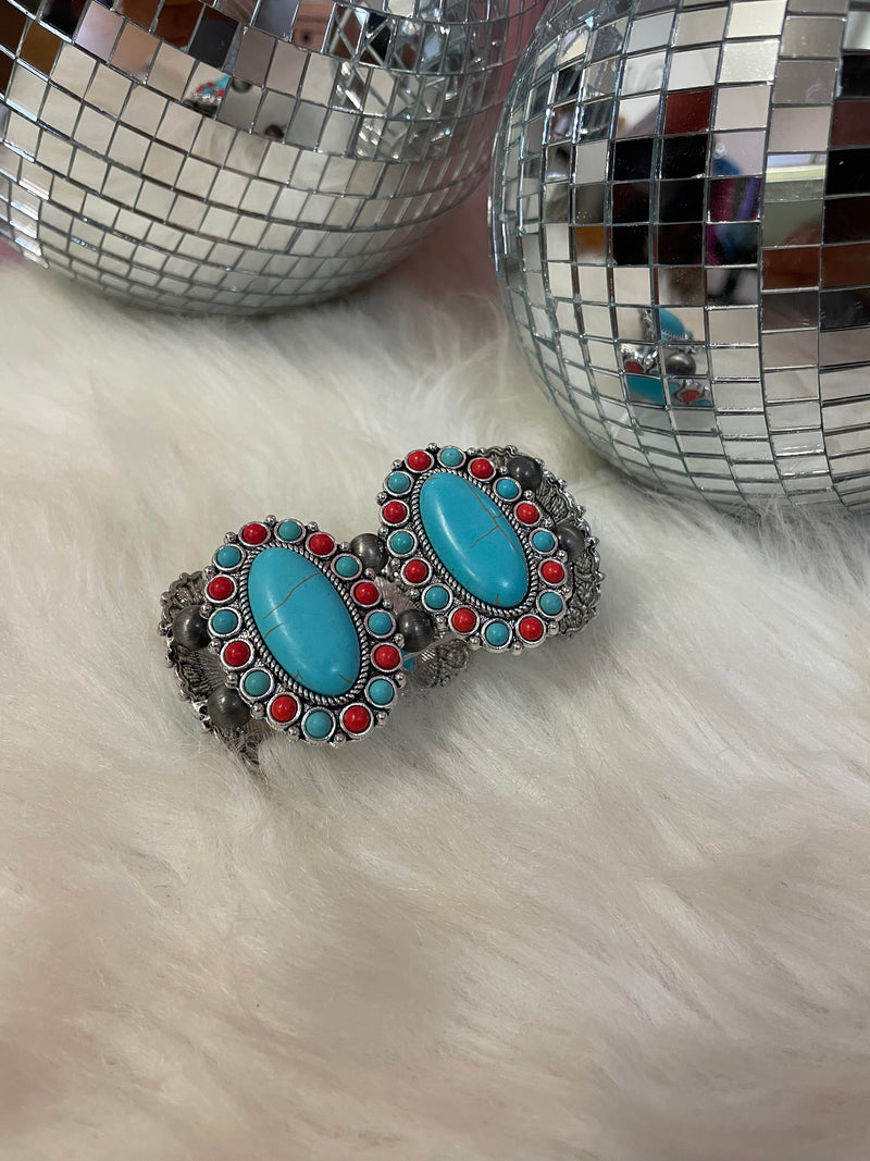 Turquoise Bangle Bracelet with Red Accent