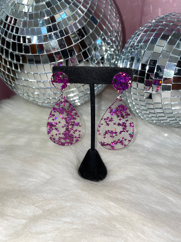 Purple Star Epoxy Earrings