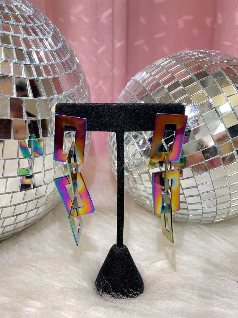 Iridescent Square Link Earrings