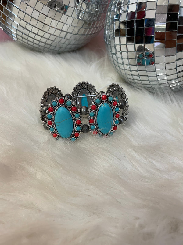 Turquoise Bangle Bracelet with Red Accent