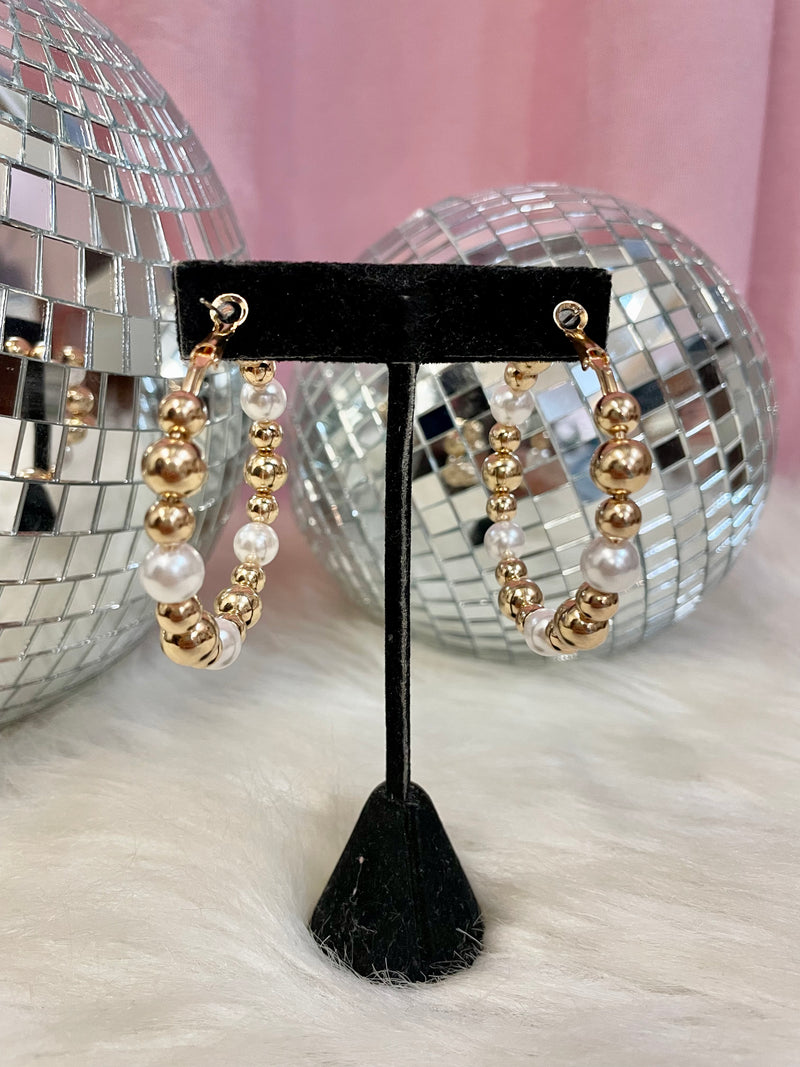 Gold/ Pearl Beaded Hoops