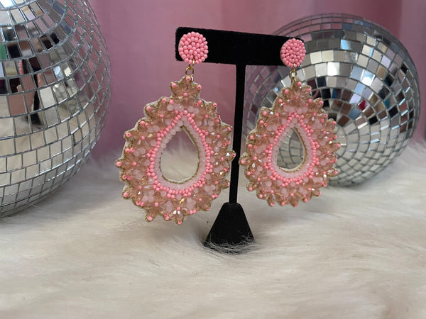 Pink/ Gold Beaded Earrings