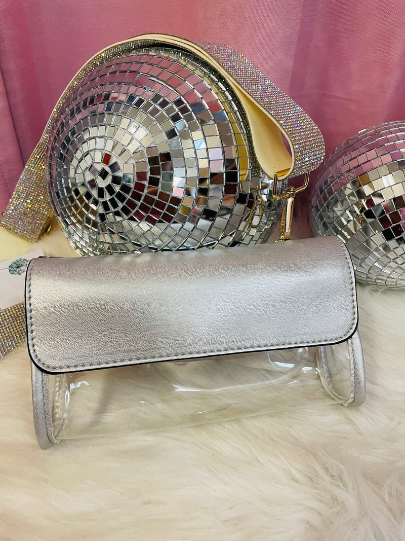 Silver and Clear Crossbody with Rhinestone Guitar Strap